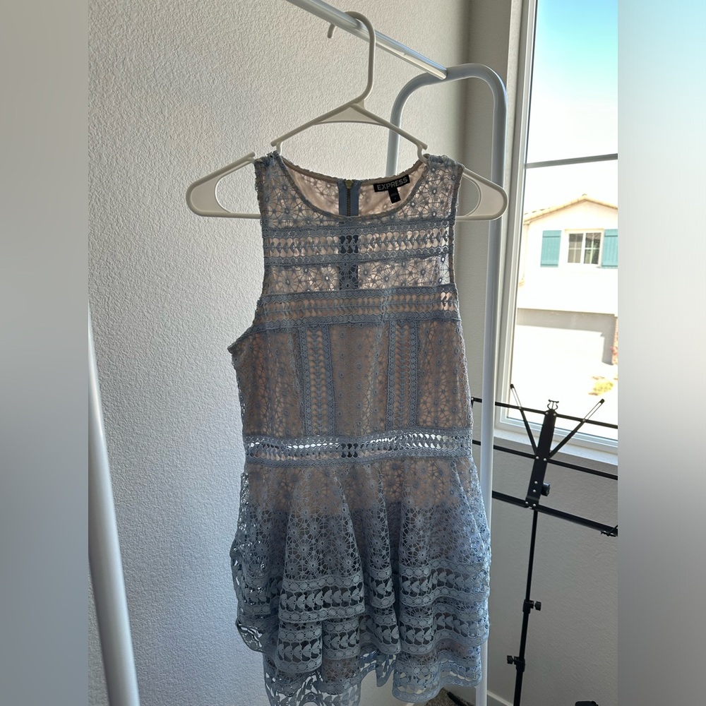 Express Blue Lace Sleeveless Dress